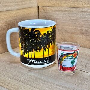Vintage Hawaii Sunset Mug and Map Shot Glass Set